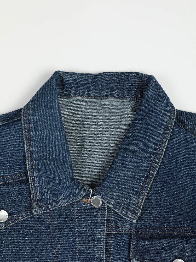 Loose Fit Blue Asymmetric Denim Big Size Jacket New Lapel Long Sleeve Women Coat Fashion Tide Spring Autumn