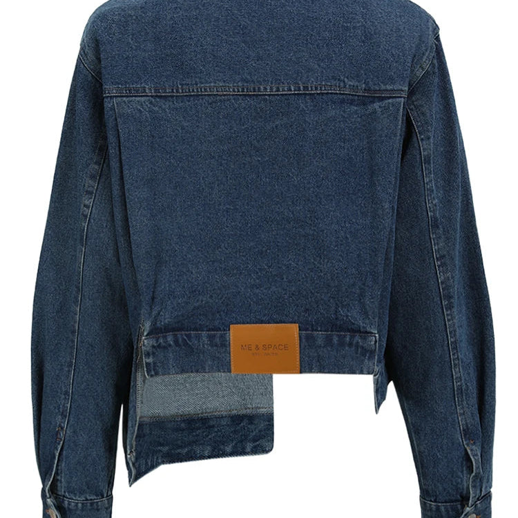 Loose Fit Blue Asymmetric Denim Big Size Jacket New Lapel Long Sleeve Women Coat Fashion Tide Spring Autumn