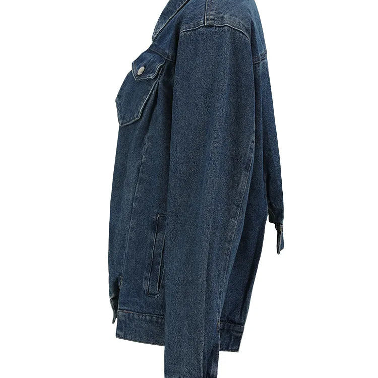 Loose Fit Blue Asymmetric Denim Big Size Jacket New Lapel Long Sleeve Women Coat Fashion Tide Spring Autumn