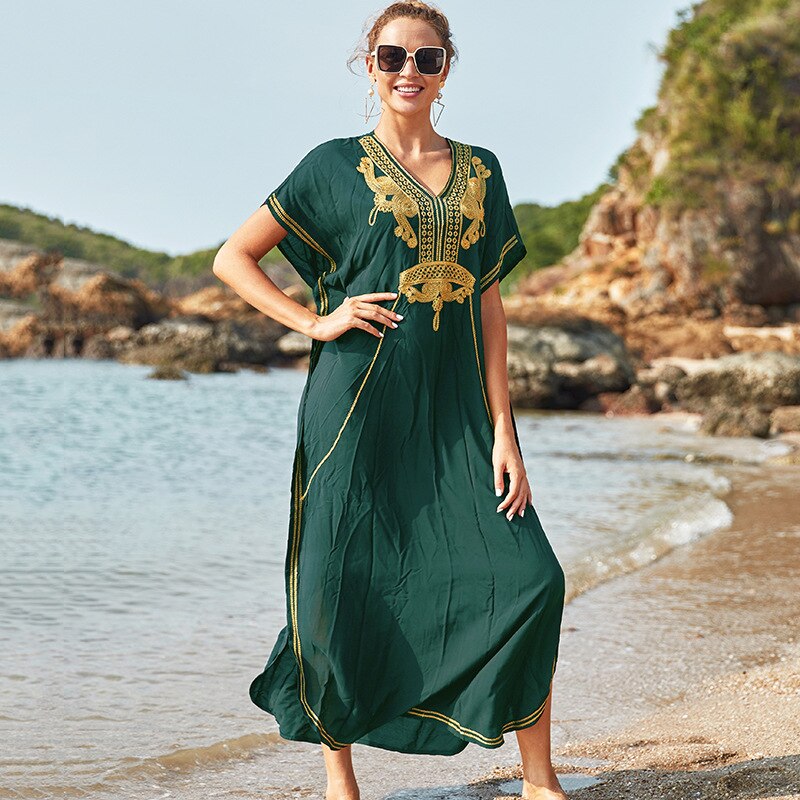 Loose Kaftan Swimsuit Cover Up Beach Long Casual Caftan Dress 789 3 One Size
