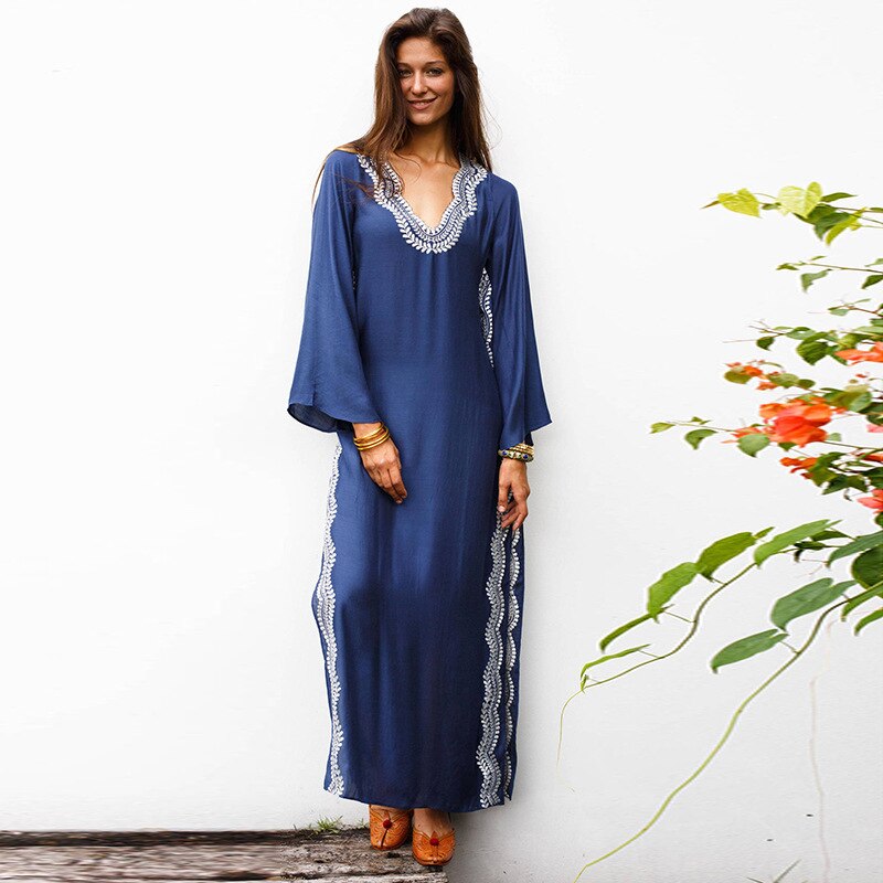 Loose Kaftan Swimsuit Cover Up Beach Long Casual Caftan Dress 727 One Size