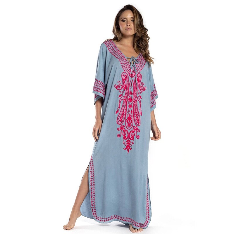 Loose Kaftan Swimsuit Cover Up Beach Long Casual Caftan Dress 907 2 One Size