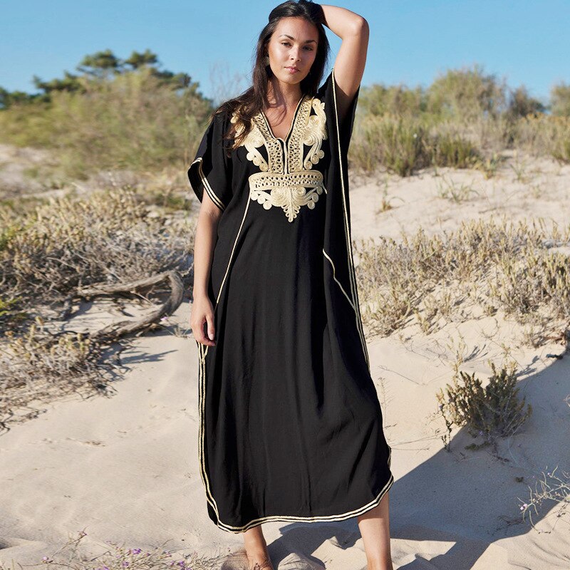 Loose Kaftan Swimsuit Cover Up Beach Long Casual Caftan Dress 789 1 One Size
