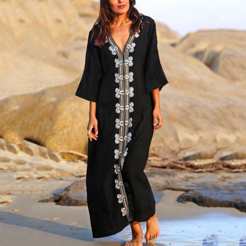 Loose Kaftan Swimsuit Cover Up Beach Long Casual Caftan Dress 1833 One Size