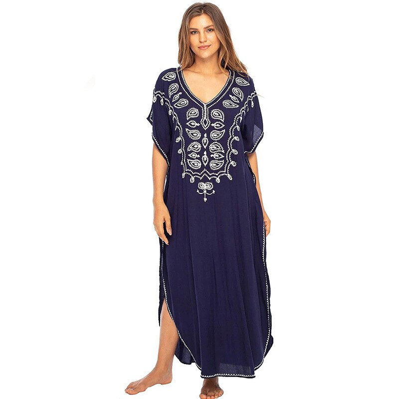 Loose Kaftan Swimsuit Cover Up Beach Long Casual Caftan Dress 1633 One Size