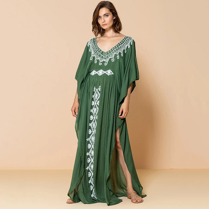 Loose Kaftan Swimsuit Cover Up Beach Long Casual Caftan Dress 1552 1 One Size