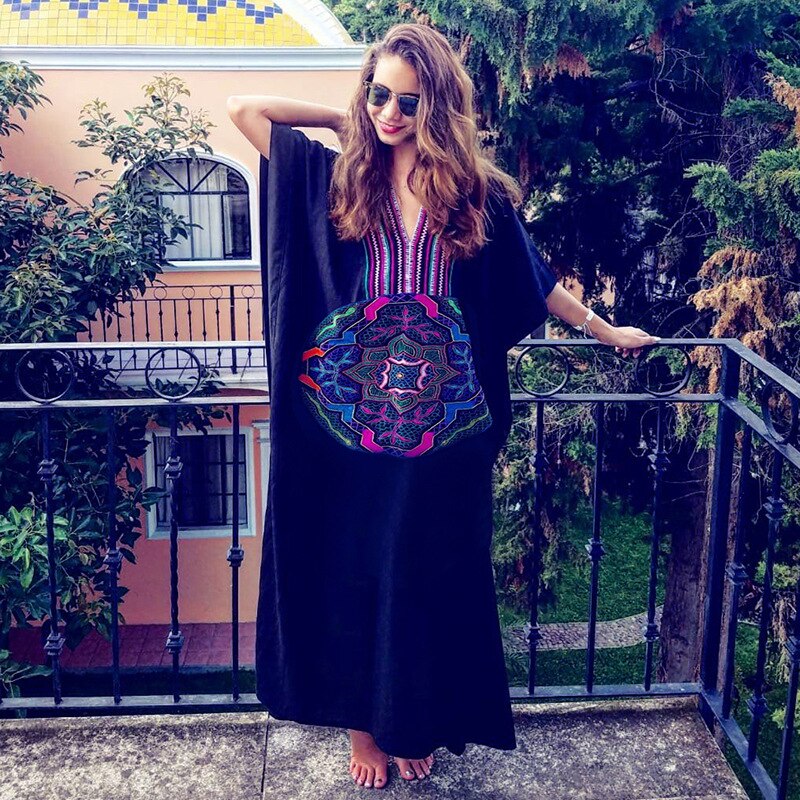 Loose Kaftan Swimsuit Cover Up Beach Long Casual Caftan Dress 796 One Size