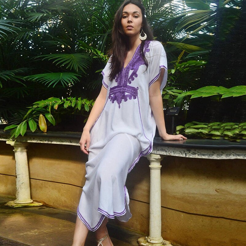 Loose Kaftan Swimsuit Cover Up Beach Long Casual Caftan Dress 789 One Size