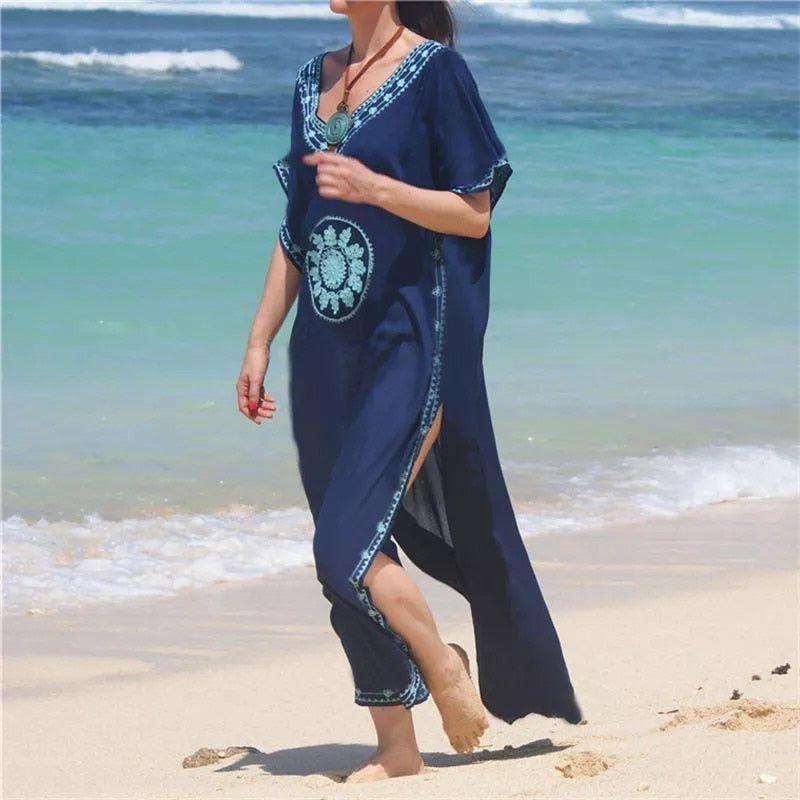 Loose Kaftan Swimsuit Cover Up Beach Long Casual Caftan Dress 786 One Size