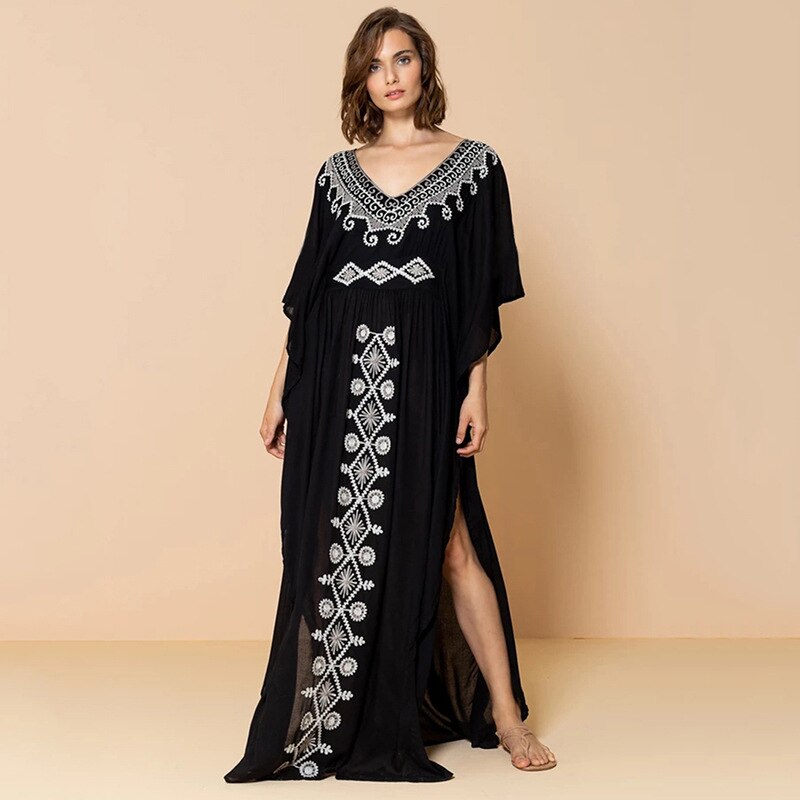 Loose Kaftan Swimsuit Cover Up Beach Long Casual Caftan Dress 1552 One Size