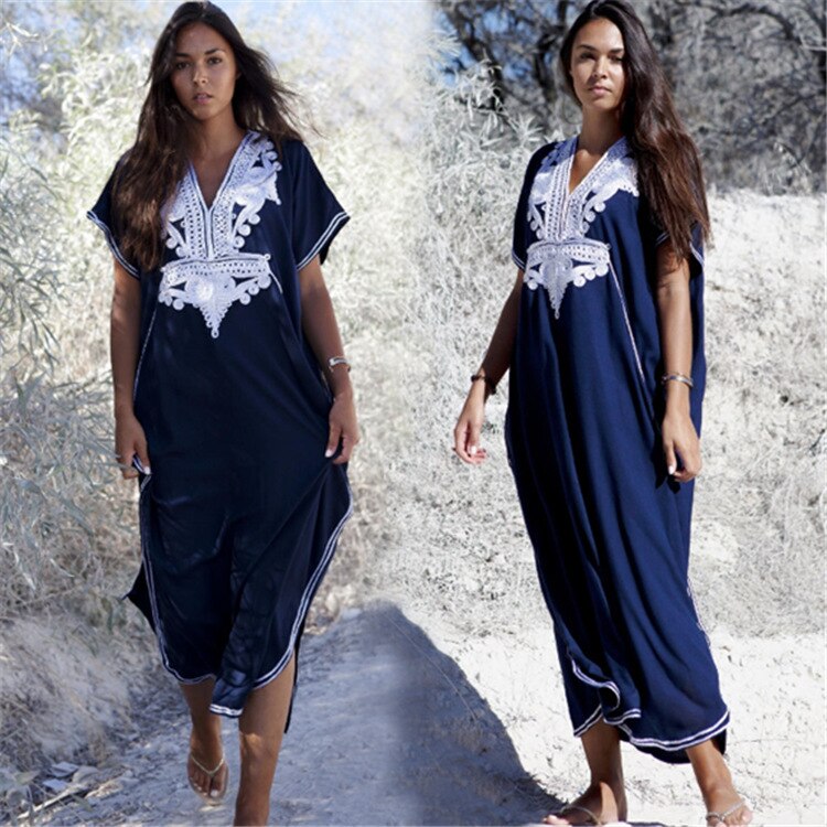 Loose Kaftan Swimsuit Cover Up Beach Long Casual Caftan Dress 789 2 One Size