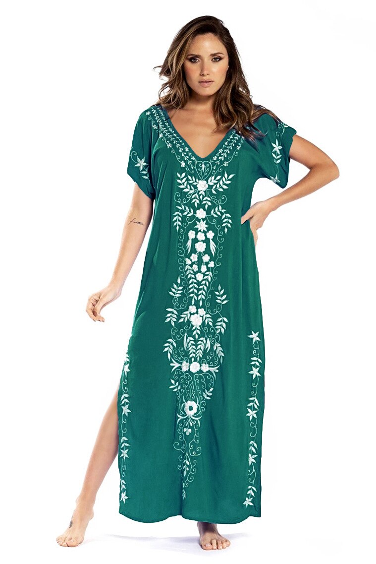 Loose Kaftan Swimsuit Cover Up Beach Long Casual Caftan Dress 908 4 One Size