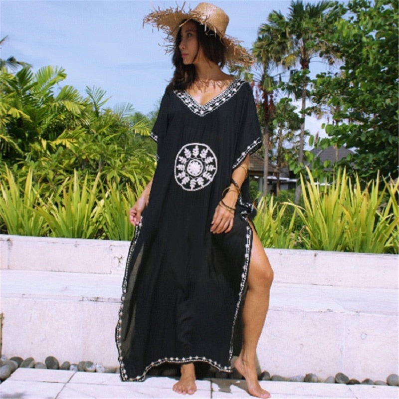 Loose Kaftan Swimsuit Cover Up Beach Long Casual Caftan Dress AMAIO