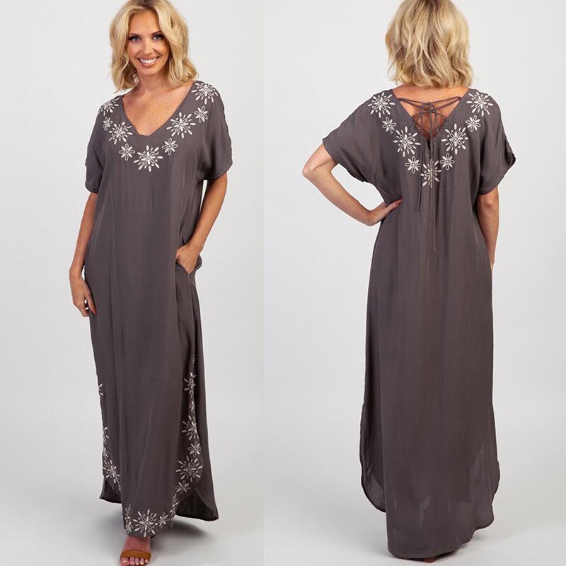 Loose Kaftan Swimsuit Cover Up Beach Long Casual Caftan Dress 1824 One Size