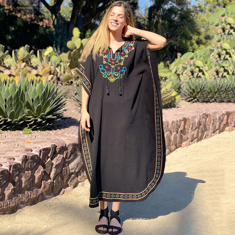 Loose Kaftan Swimsuit Cover Up Beach Long Casual Caftan Dress 1845 One Size