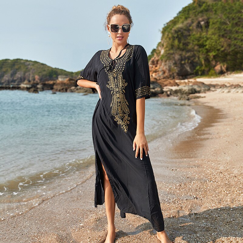Loose Kaftan Swimsuit Cover Up Beach Long Casual Caftan Dress 907 One Size