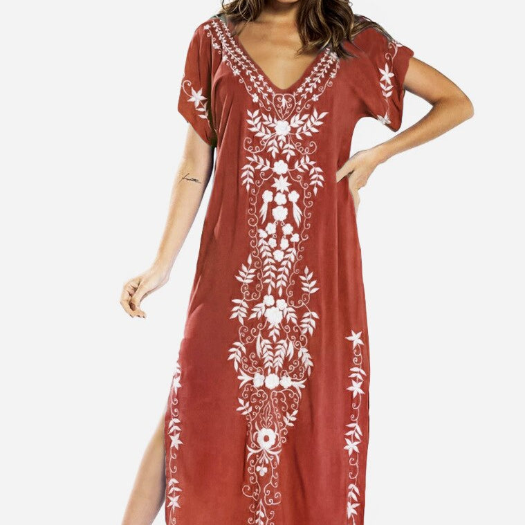 Loose Kaftan Swimsuit Cover Up Beach Long Casual Caftan Dress 908 7 One Size