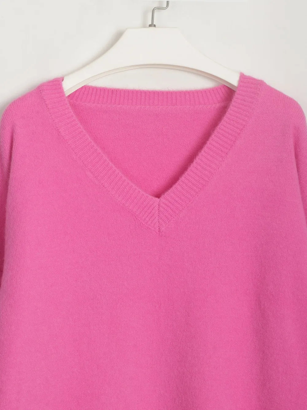 Loose Sweater V-Neck Women Lantern Full Sleeve Solid Knitted Pullover Casual Autumn Winter Knitwear Top