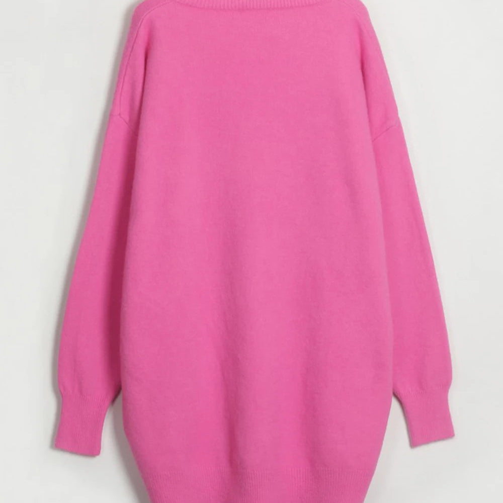 Loose Sweater V-Neck Women Lantern Full Sleeve Solid Knitted Pullover Casual Autumn Winter Knitwear Top