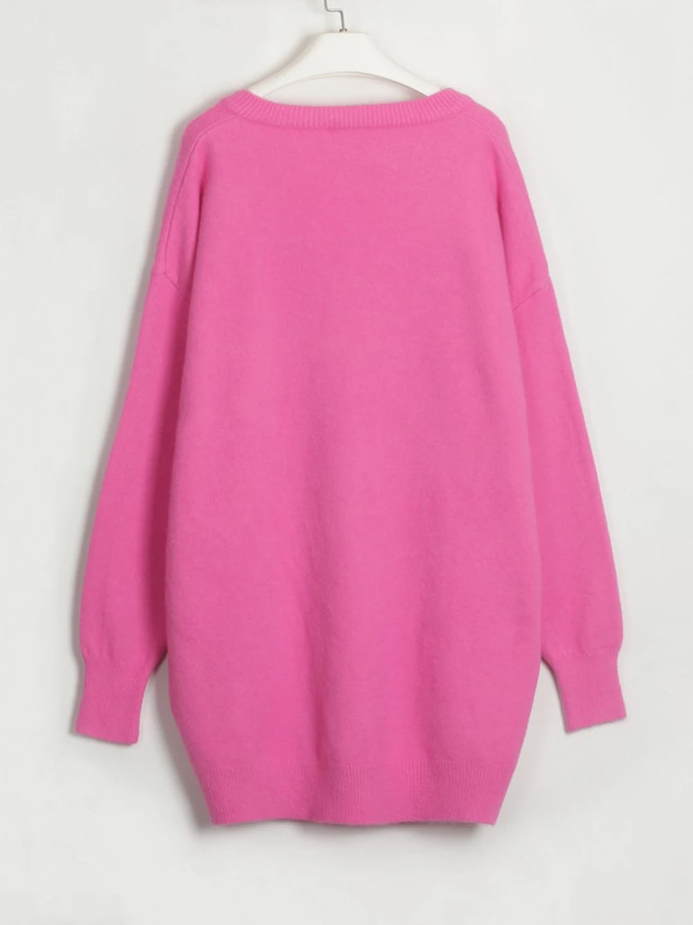 Loose Sweater V-Neck Women Lantern Full Sleeve Solid Knitted Pullover Casual Autumn Winter Knitwear Top