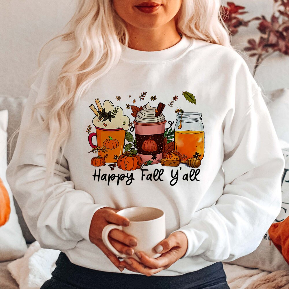 Love Fall Yall Cute Fall Sweatshirt Thanksgiving Clothes Pumpkin Patch Outfit Halloween Sweatshirt Fall Crewneck Autumn Sweater