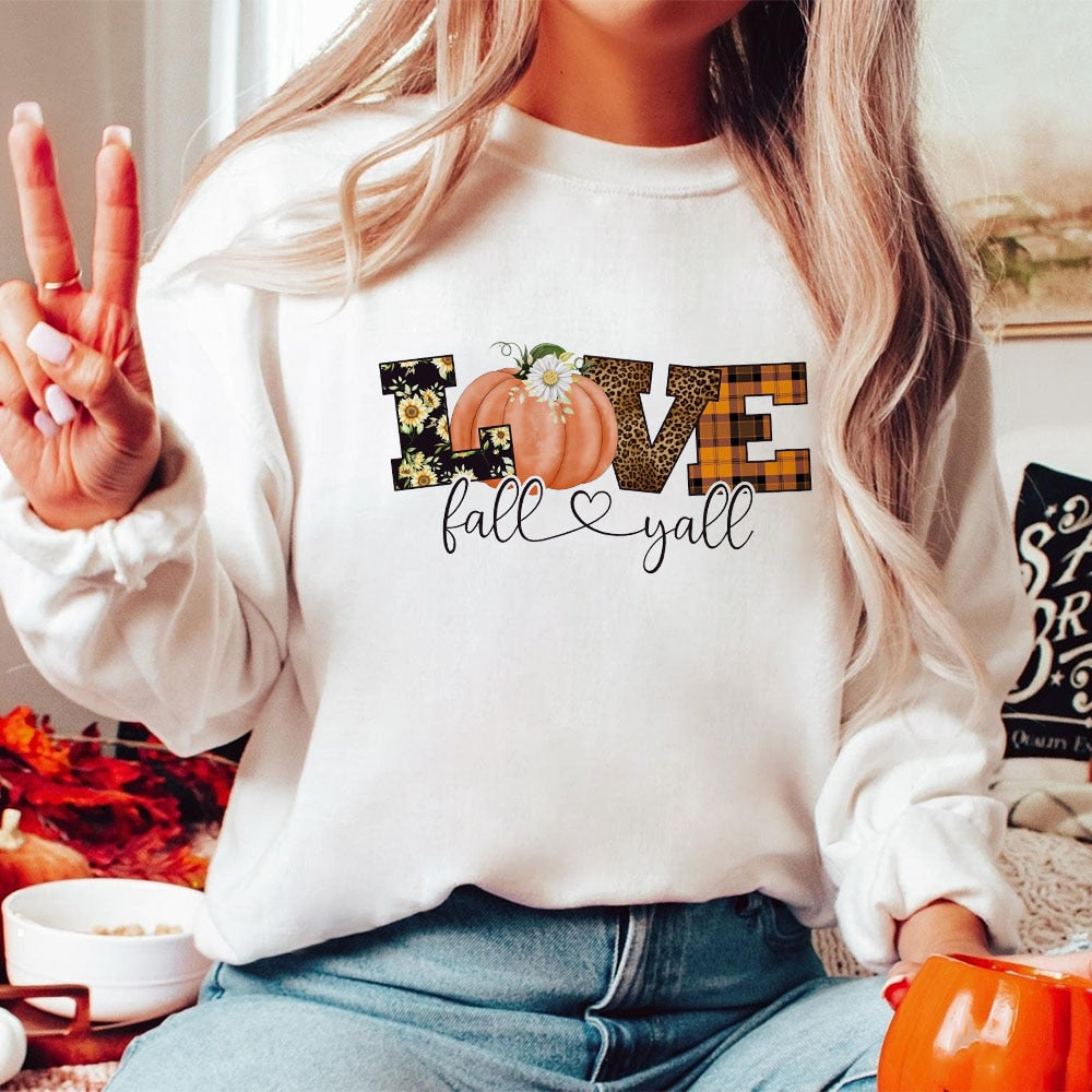 Love Fall Yall Cute Fall Sweatshirt Thanksgiving Clothes Pumpkin Patch Outfit Halloween Sweatshirt Fall Crewneck Autumn Sweater AMAIO