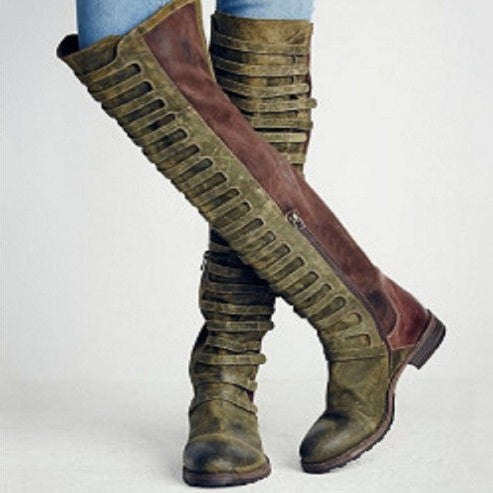 Low Heel Boots Color Matching Men's And Women's Boots Side Zipper Army Green