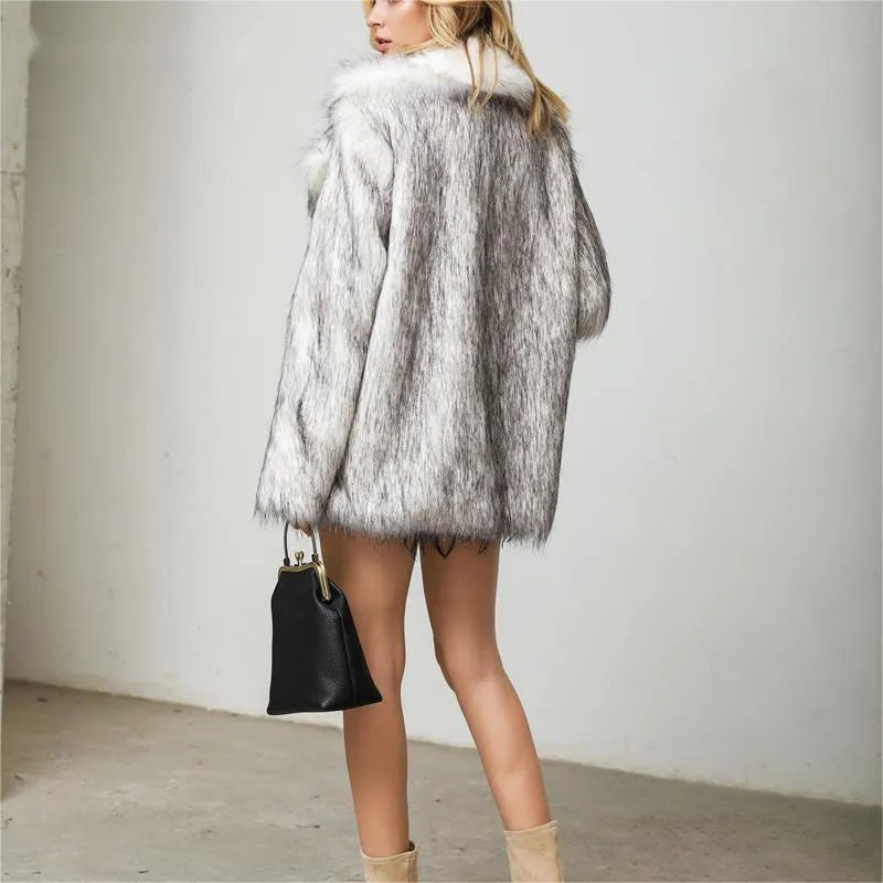 Lucyever Faux Fox Fur Jacket Women Fashion Streetwear Faux Fur Coat Woman 2024 New Winter Warm Loose Plush Overcoat