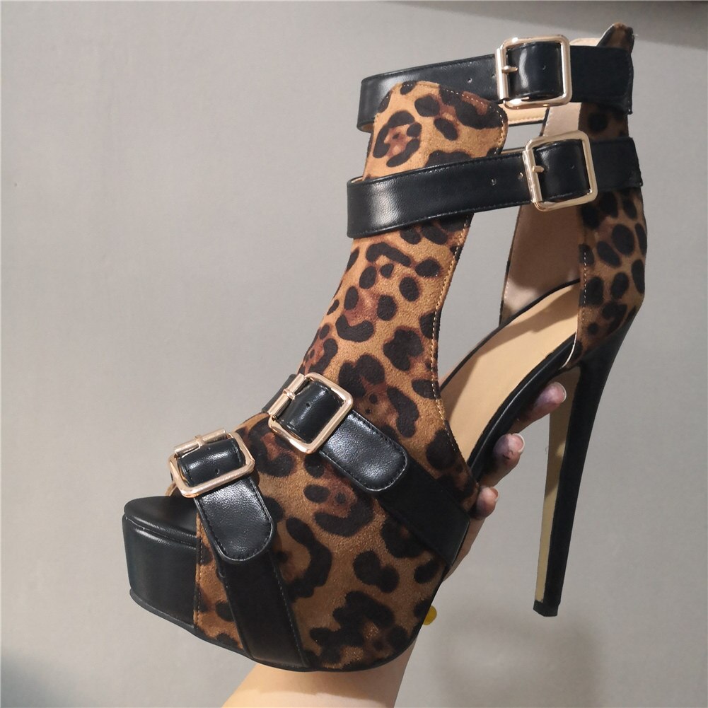 Luxury Brand Design Big Size 34-47 leopard Customized Women Shoes Woman Sexy Punk High Heels Shoes Women summer Boots sandals leopard