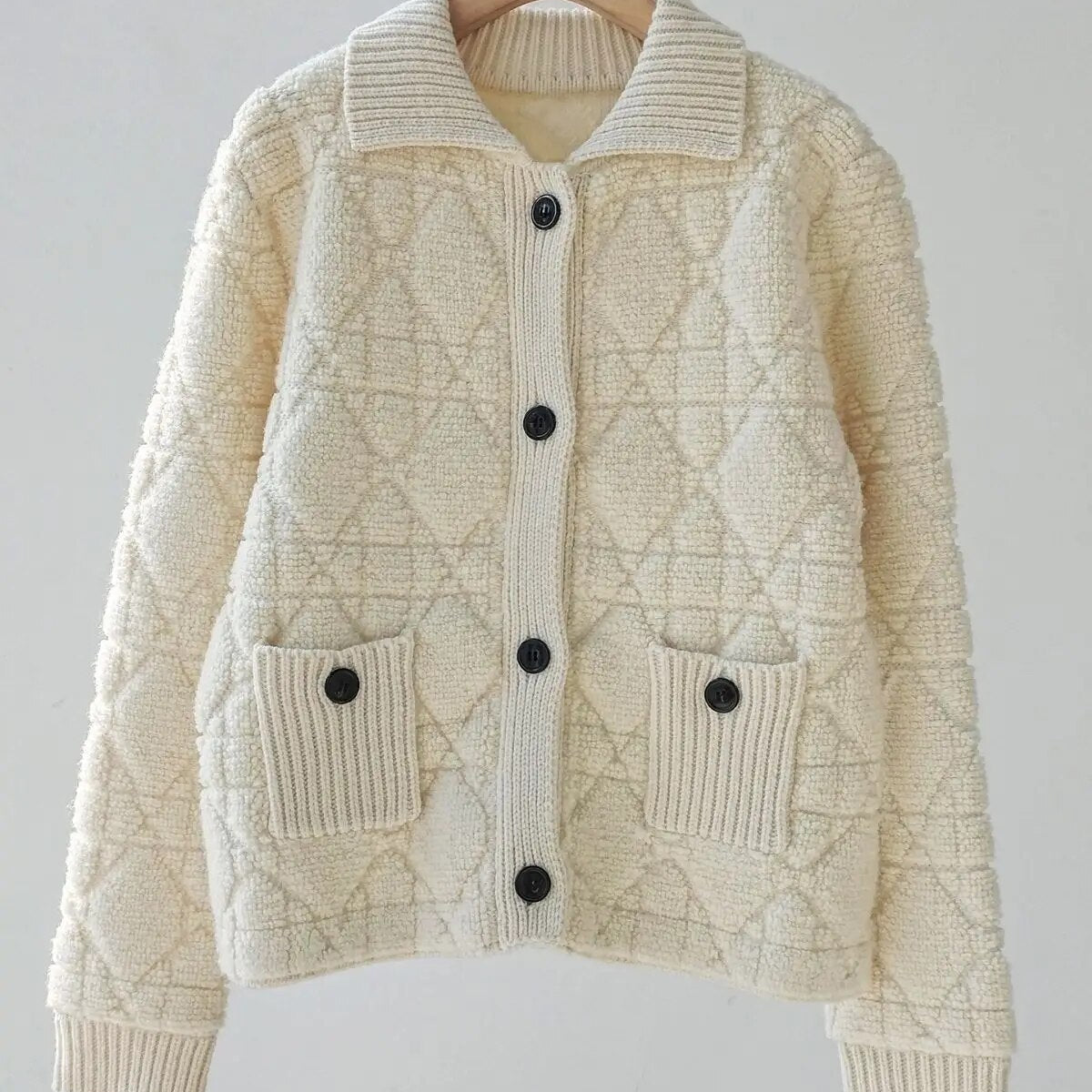 Luxury Cashmere Sweater Women Embroidery White Black Knitted Cardigans Para Mujer White Black Ropa De Mujer 2024 Creamy-white