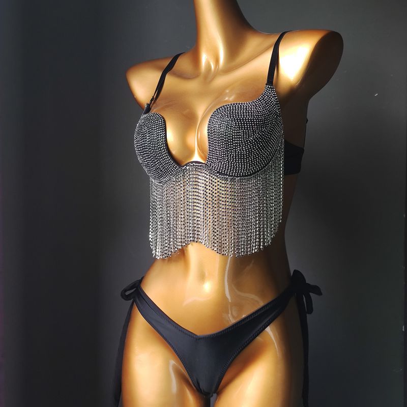 Luxury Crystal Diamond Bikini High-End Rhinestone Women's Swimsuit Gathered Push Up Female's Swimwear