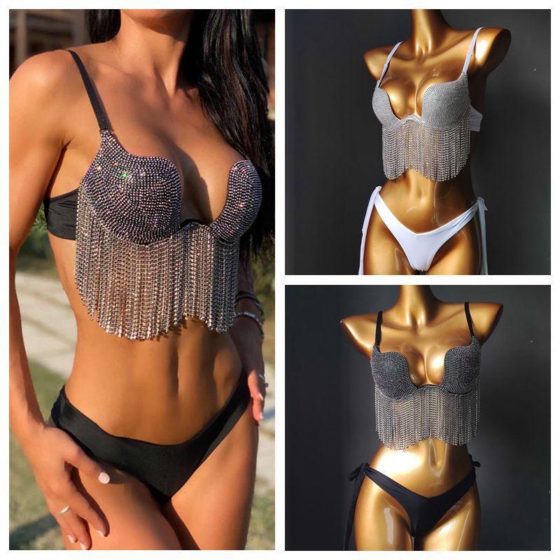 Luxury Crystal Diamond Bikini High-End Rhinestone Women's Swimsuit Gathered Push Up Female's Swimwear