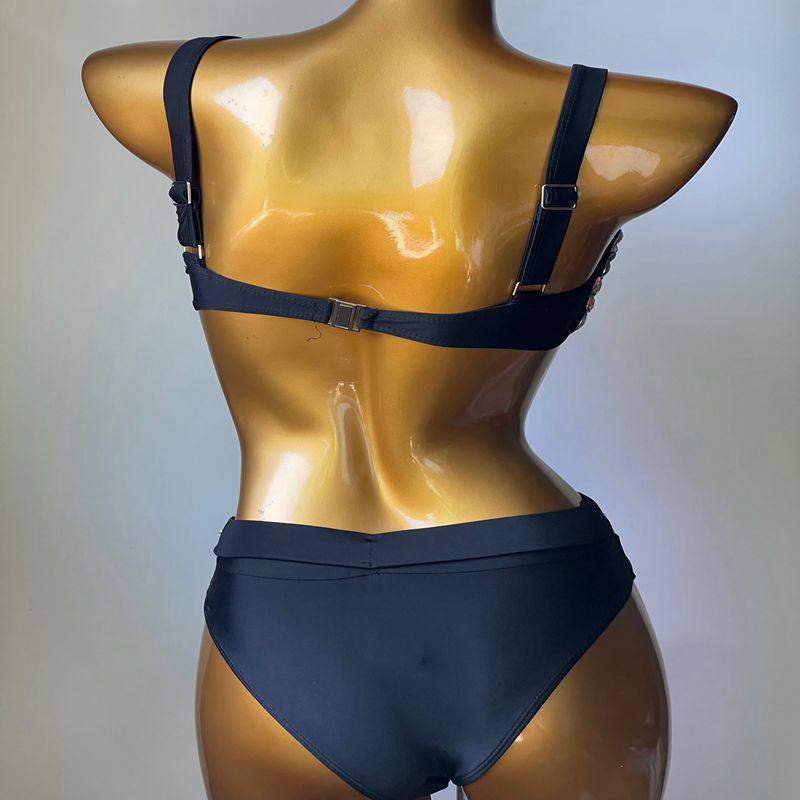 Luxury Crystal Diamond Bikini Set Manual Sewn Rhinestone Bandage Woman's Swimsuit High Waist Bandeau Black Swimwear