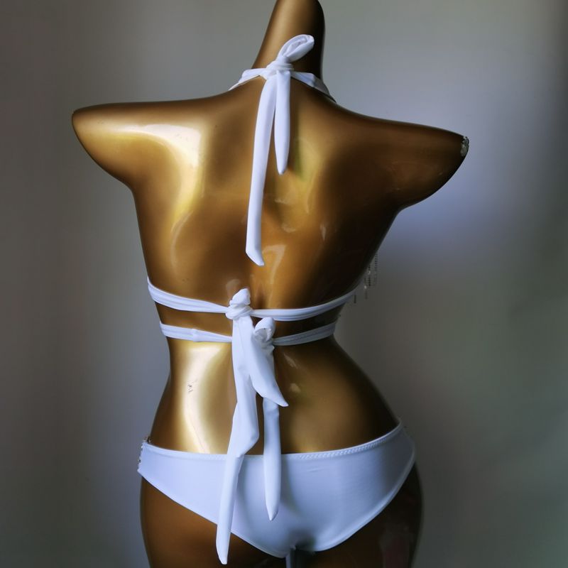 Luxury Crystal Diamond Bikini Sexy Push Up Gathered Women's Swimsuit Rhinestone Tassels Split Swimwewear