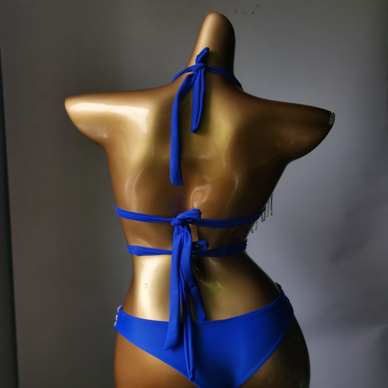 Luxury Crystal Diamond Bikini Sexy Push Up Gathered Women's Swimsuit Rhinestone Tassels Split Swimwewear