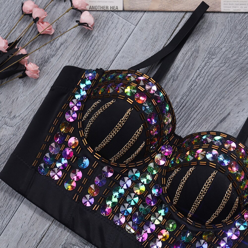 Luxury Crystal Diamond Camisole Gathered Push Up Fishbone Shaping Corset Street Fashion Outwear Women's Tube Top