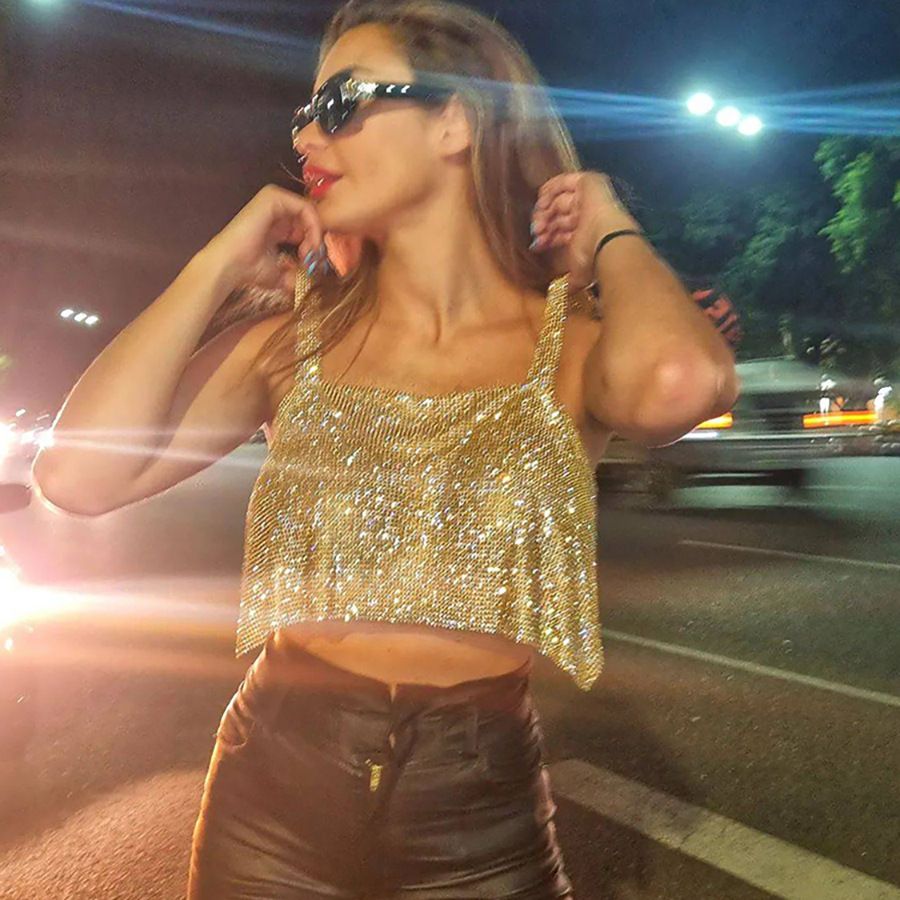 Luxury Crystal Diamond Women's Camisole Shiny Rhinestone Hot Girls Crop Top Sexy Night Club Wear Suspender Vest