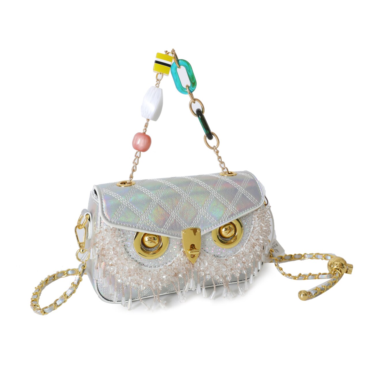 Luxury Designer Owl Bags For Women 2024 Trend Shoulder Bag Leather Beaded Purses and Handbag Black White Female Bag