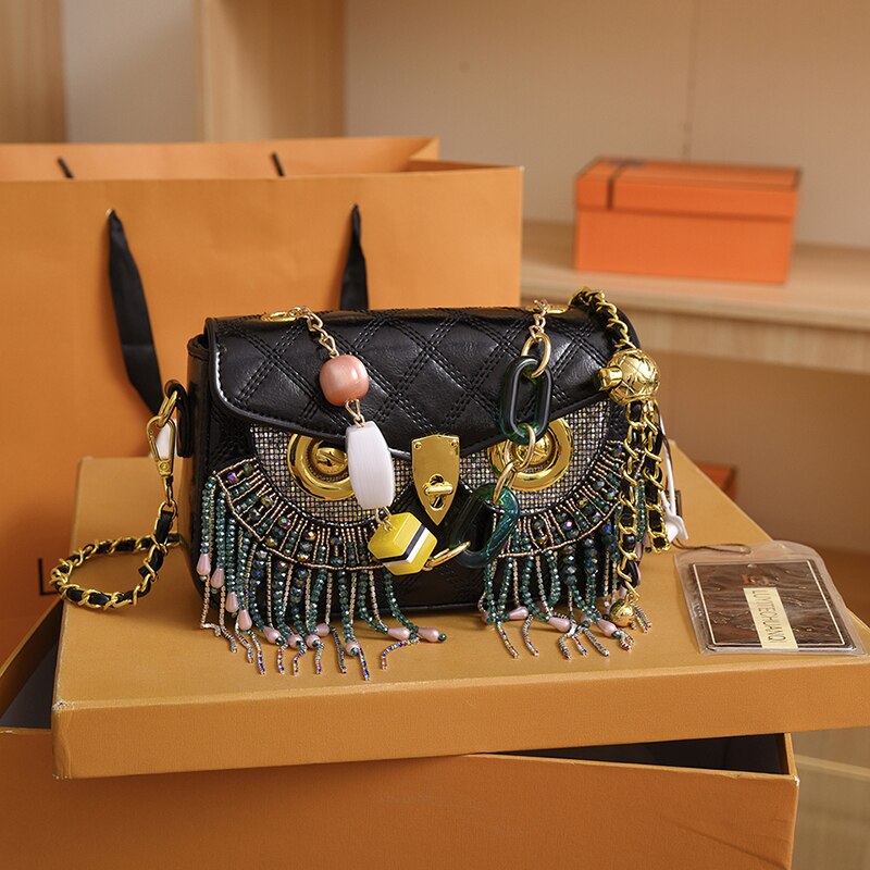 Luxury Designer Owl Bags For Women 2024 Trend Shoulder Bag Leather Beaded Purses and Handbag Black White Female Bag 3 20 X 13 X 6CM