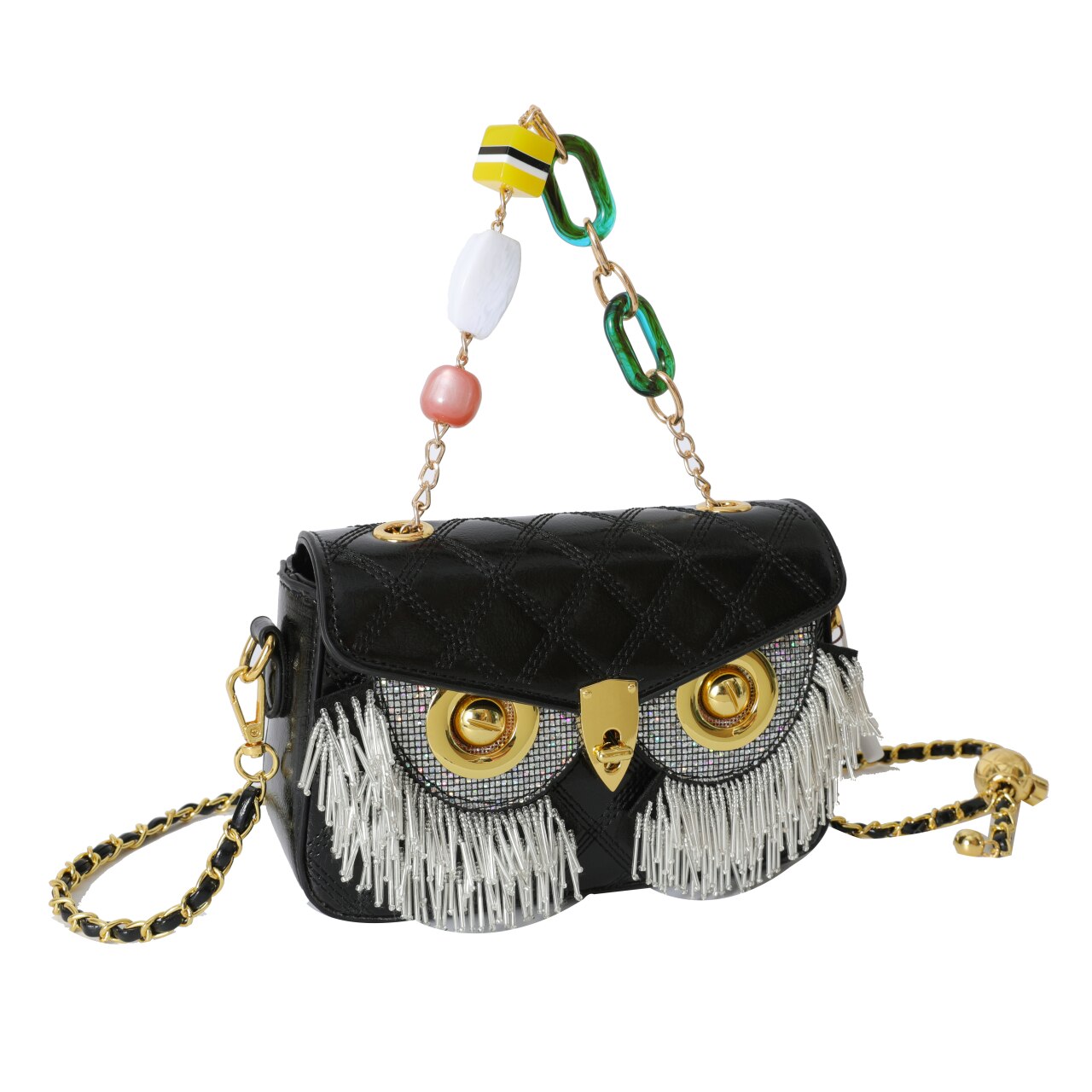 Luxury Designer Owl Bags For Women 2024 Trend Shoulder Bag Leather Beaded Purses and Handbag Black White Female Bag