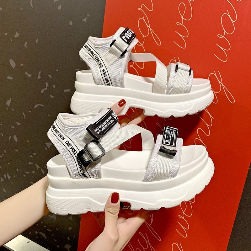 Luxury Designers Fashion Women Platform Sandals White Chunky Sports Wedge Shoes For Woman Summer Students Shoes Large Size 42 AMAIO