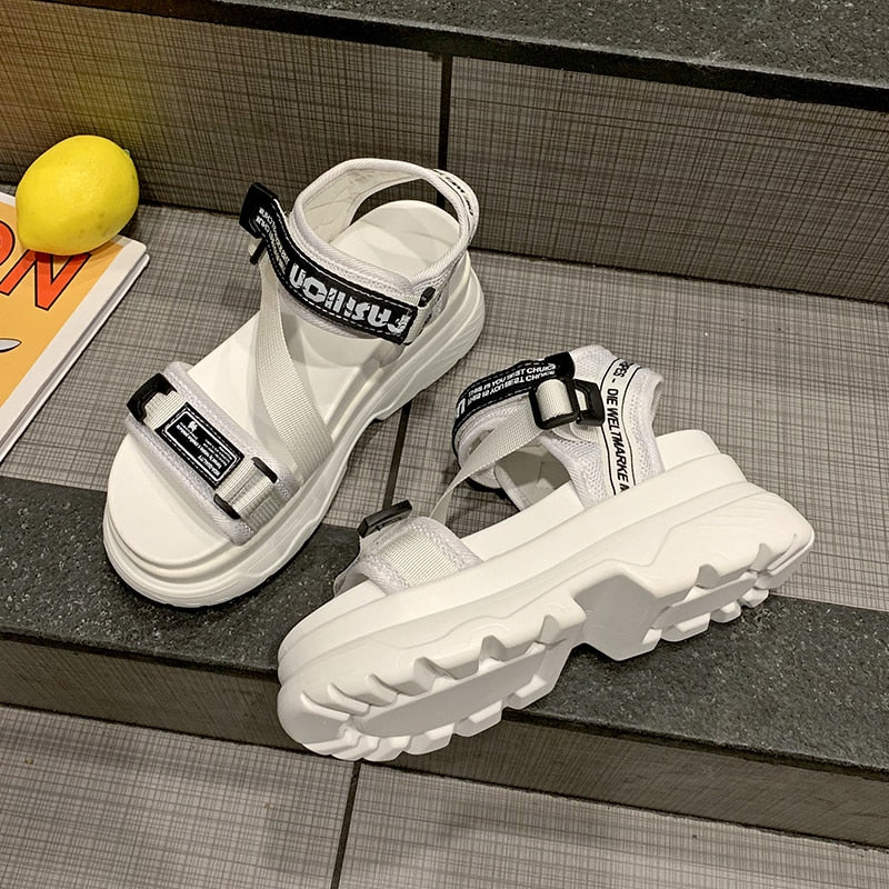 Luxury Designers Fashion Women Platform Sandals White Chunky Sports Wedge Shoes For Woman Summer Students Shoes Large Size 42
