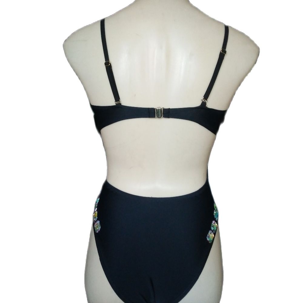 Luxury Diamond One Piece Swimsuit Low Cut Sexy Rhinestone Women Swimwear Straps Deep V-neck Crystal Bathing Suit