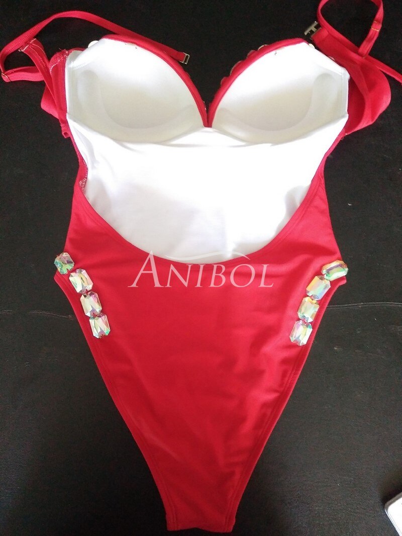 Luxury Diamond One Piece Swimsuit Low Cut Sexy Rhinestone Women Swimwear Straps Deep V-neck Crystal Bathing Suit