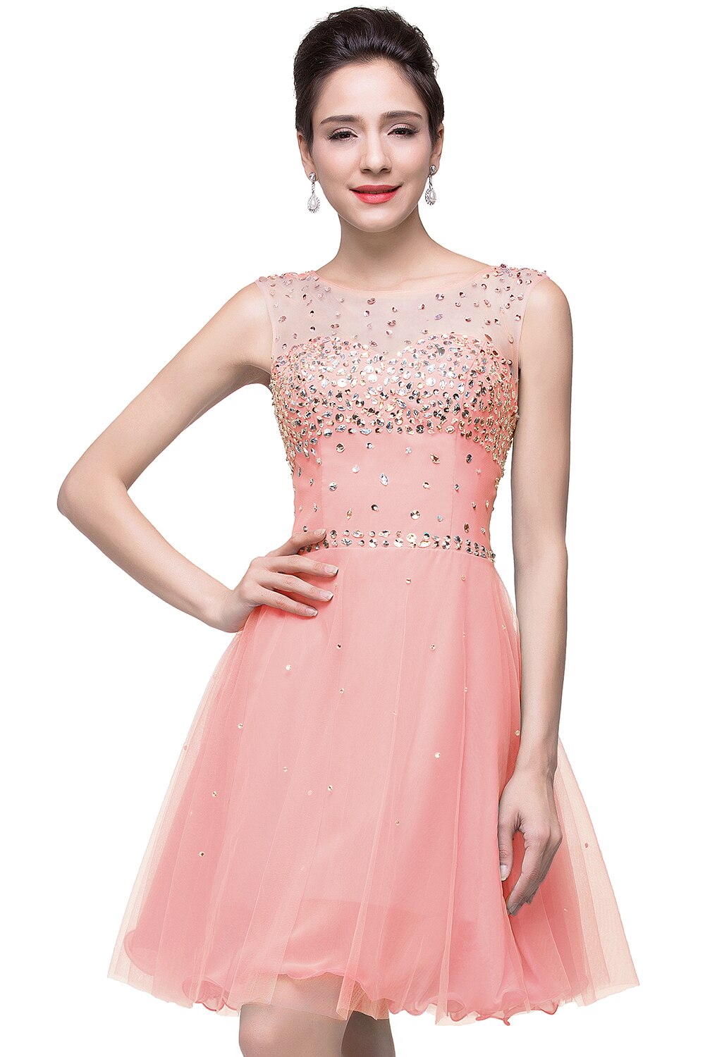Luxury Elegant Short Homecoming Dresses Vestidos De Fiesta Crystal Formal Party Gowns Vestido De Formatura Pearl Pink