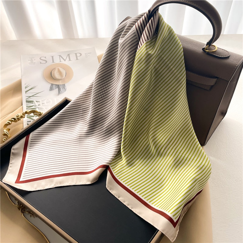 Luxury Print Satin Silk Square Scarf for Women Shawl Hijab Neckerchief Female Hair Ribbon Headband Fashion Wrap Bandana 2024 New FJ674-2