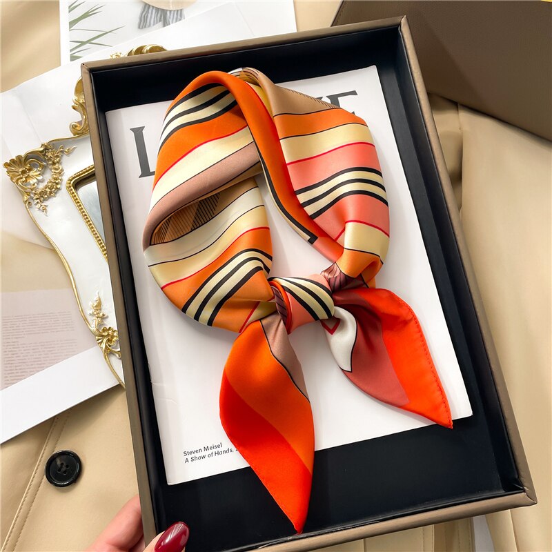 Luxury Print Satin Silk Square Scarf for Women Shawl Hijab Neckerchief Female Hair Ribbon Headband Fashion Wrap Bandana 2024 New FJ671-1