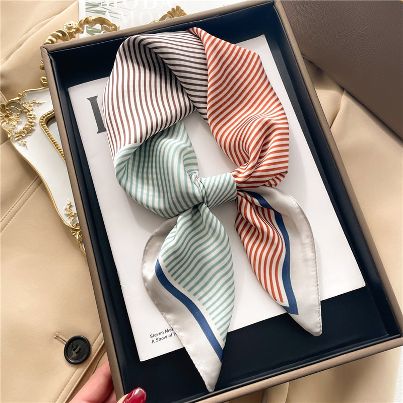 Luxury Print Satin Silk Square Scarf for Women Shawl Hijab Neckerchief Female Hair Ribbon Headband Fashion Wrap Bandana 2024 New FJ674-1