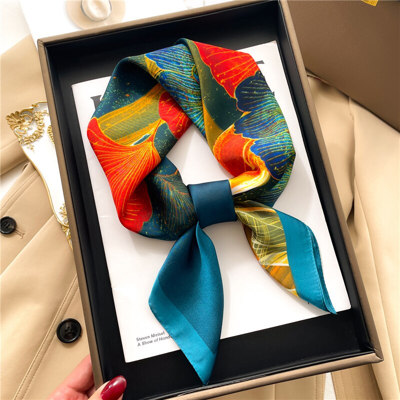 Luxury Print Satin Silk Square Scarf for Women Shawl Hijab Neckerchief Female Hair Ribbon Headband Fashion Wrap Bandana 2024 New FJ657-1