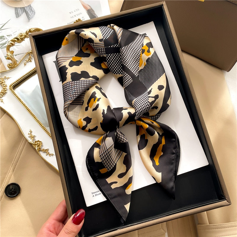 Luxury Print Satin Silk Square Scarf for Women Shawl Hijab Neckerchief Female Hair Ribbon Headband Fashion Wrap Bandana 2024 New FJ520-1